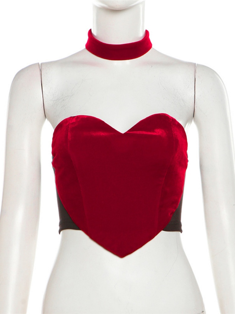 BOOFEENAA Heart-shaped Irregular Crop Top Women Trending Clothing Y2k Summer Sexy Velvet Red Tube Tops Festival Wear P71-BZ10