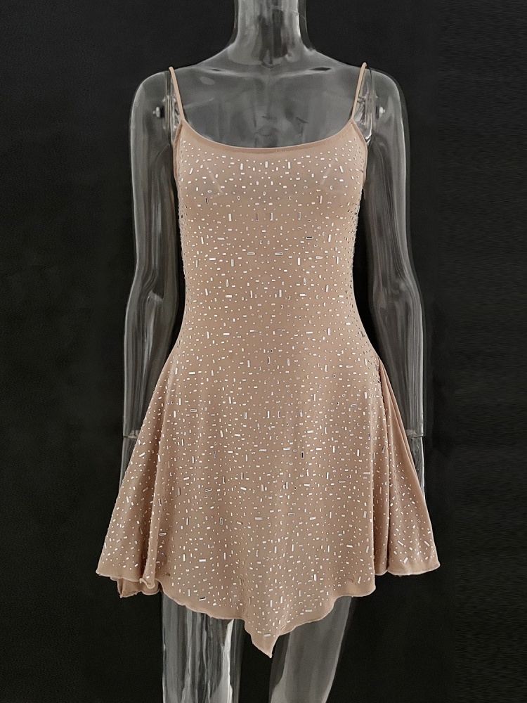 BOOFEENAA See Through Mesh Diamond Backless Mini Dresses for Women Sexy Party Dress Birthday Night Club Outfits C88-FZ25