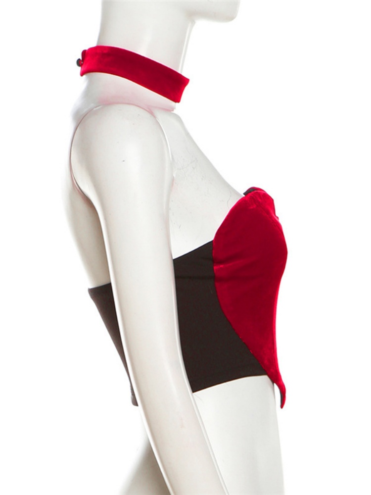 BOOFEENAA Heart-shaped Irregular Crop Top Women Trending Clothing Y2k Summer Sexy Velvet Red Tube Tops Festival Wear P71-BZ10