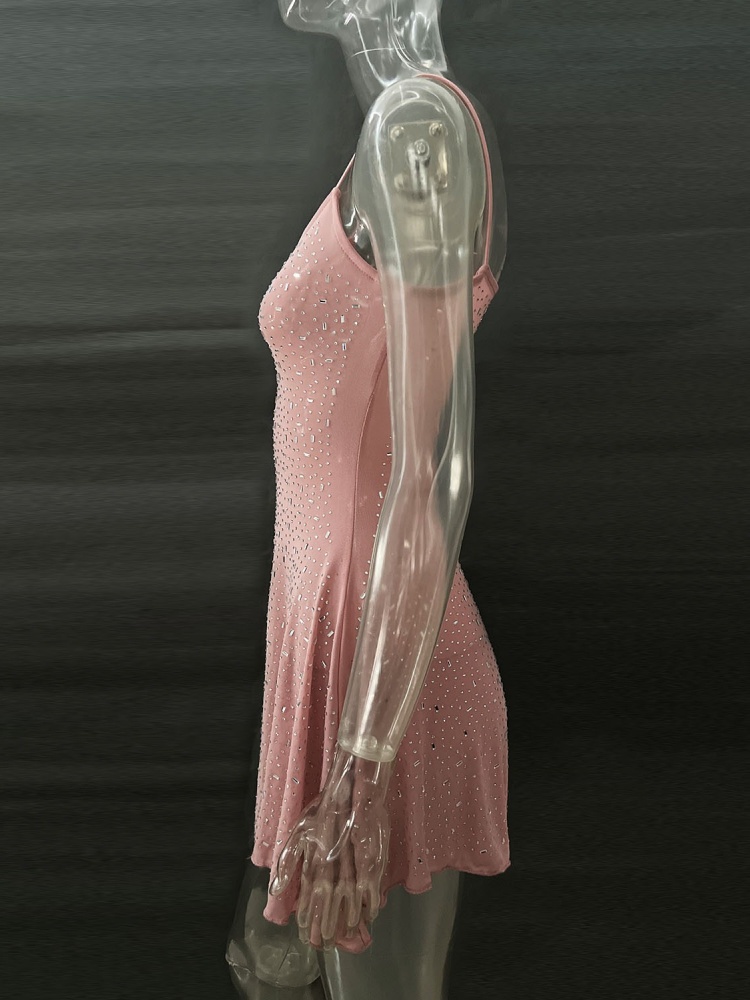 BOOFEENAA See Through Mesh Diamond Backless Mini Dresses for Women Sexy Party Dress Birthday Night Club Outfits C88-FZ25