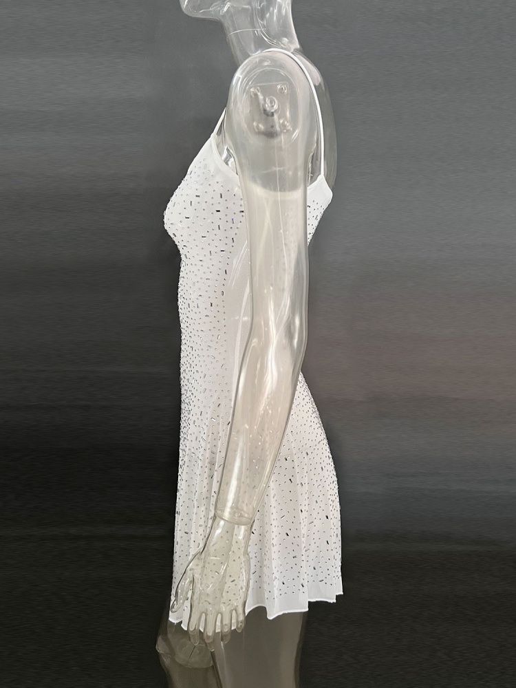 BOOFEENAA See Through Mesh Diamond Backless Mini Dresses for Women Sexy Party Dress Birthday Night Club Outfits C88-FZ25