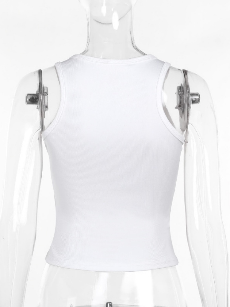 BOOFEENAA Hardware Detail Ribbed Tank Top Streetwear Fashion Y2k Clothes Girl Summer Tight Fitted Crop Tops White Black P66-BB13