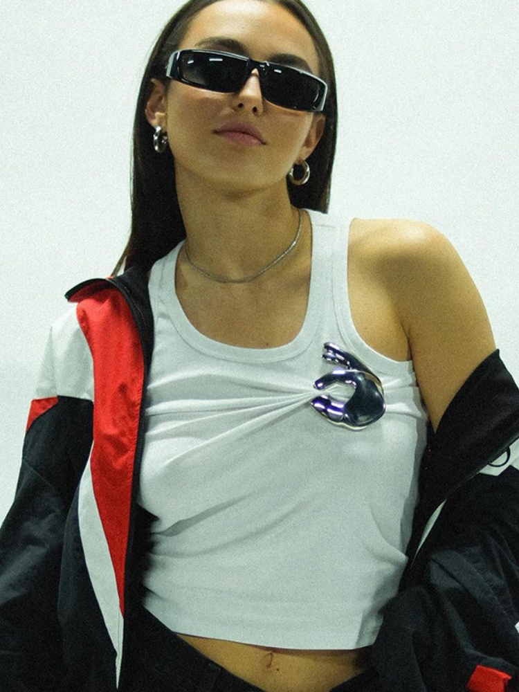 BOOFEENAA Hardware Detail Ribbed Tank Top Streetwear Fashion Y2k Clothes Girl Summer Tight Fitted Crop Tops White Black P66-BB13