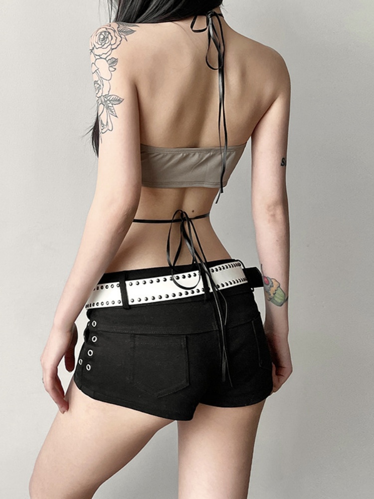 BOOFEENAA Star Halter Top Y2k Sexy PU Leather Black Backless Crop Tops Korean Fashion Alt Clothes Women Streetwear P71-BG12