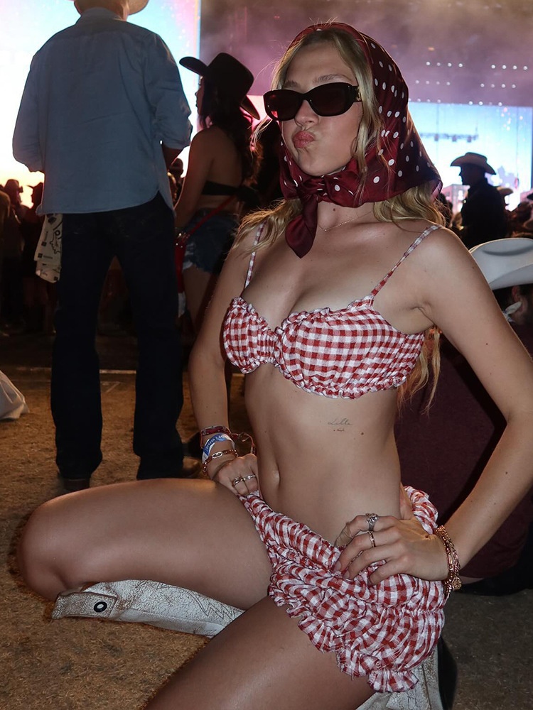 BOOFEENAA Red Gingham Two Piece Sets for Women Bikini Top and Low Rise Shorts Y2k Summer Vacation Outfits Woman 2025 P16-CD12