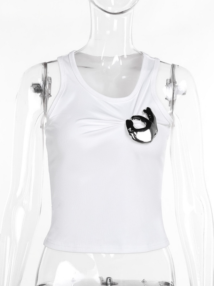 BOOFEENAA Hardware Detail Ribbed Tank Top Streetwear Fashion Y2k Clothes Girl Summer Tight Fitted Crop Tops White Black P66-BB13