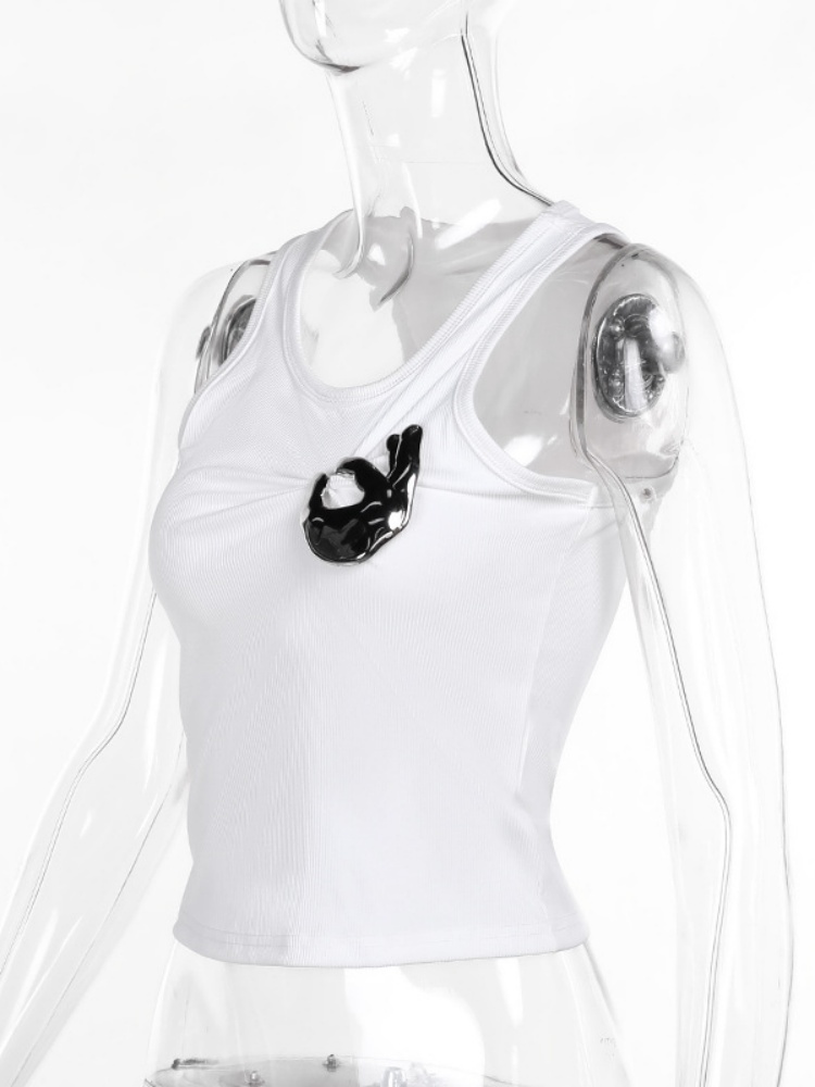 BOOFEENAA Hardware Detail Ribbed Tank Top Streetwear Fashion Y2k Clothes Girl Summer Tight Fitted Crop Tops White Black P66-BB13