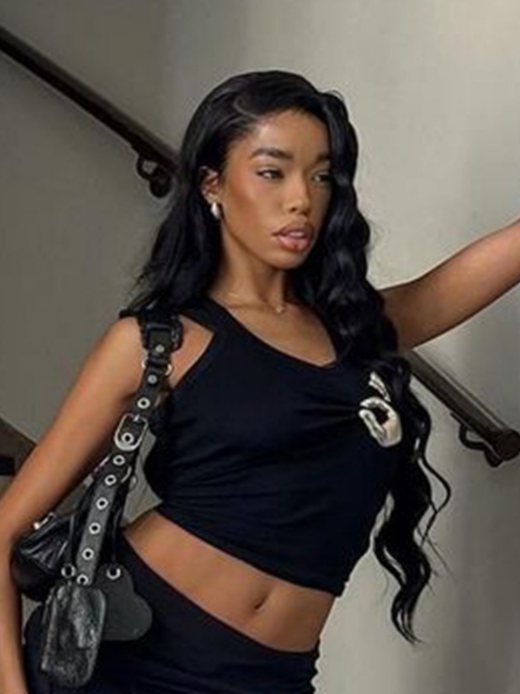 BOOFEENAA Hardware Detail Ribbed Tank Top Streetwear Fashion Y2k Clothes Girl Summer Tight Fitted Crop Tops White Black P66-BB13