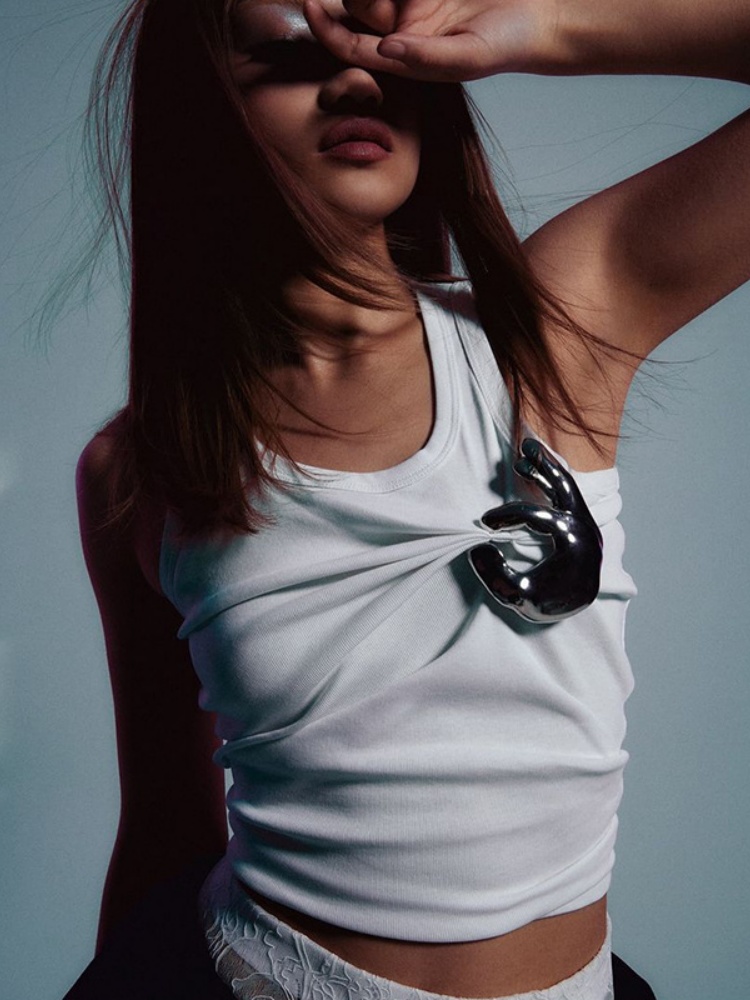 BOOFEENAA Hardware Detail Ribbed Tank Top Streetwear Fashion Y2k Clothes Girl Summer Tight Fitted Crop Tops White Black P66-BB13