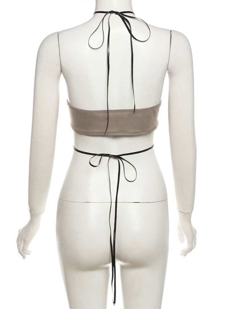 BOOFEENAA Star Halter Top Y2k Sexy PU Leather Black Backless Crop Tops Korean Fashion Alt Clothes Women Streetwear P71-BG12