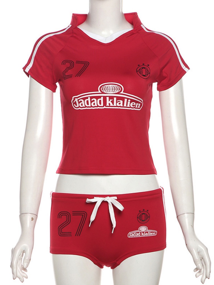 BOOFEENAA Letter Print Graphic Tee Drawstring Short Sets Women 2 Piece Rave Outfits Streetwear Co Ord Summer Set P87-CG19