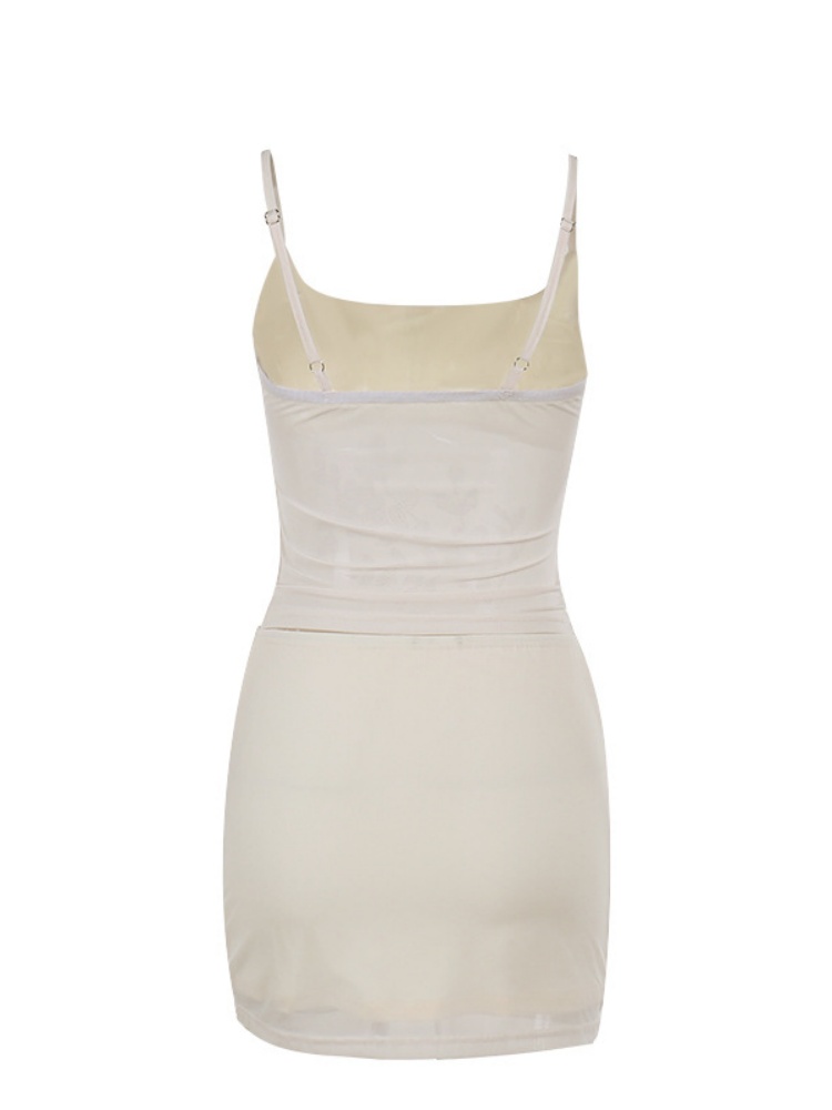 BOOFEENAA Matching 2 Piece Sets Womens Rhinestone Mesh Mini Skirt and Top Sexy Trendy Outfits Women Summer Clothes 2025 C66-CH14