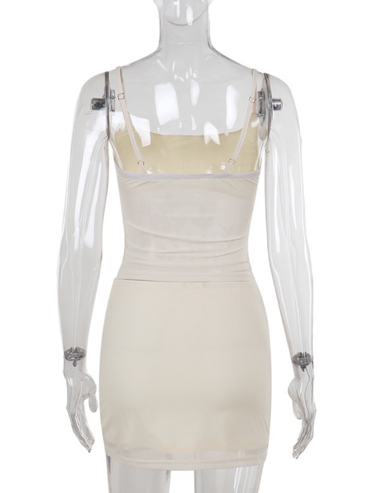 BOOFEENAA Matching 2 Piece Sets Womens Rhinestone Mesh Mini Skirt and Top Sexy Trendy Outfits Women Summer Clothes 2025 C66-CH14