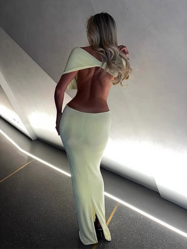 BOOFEENAA Hollow Off Shoulder Backless Maxi Dresses Woman Elegant Sexy Party Dress C0-EE40