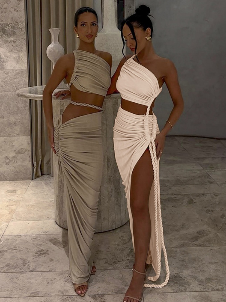 BOOFEENAA Asymmetrical Ruched Backless High Split Long Dresses 2025 Woman Summer Dress Elegant Sexy Vacation Outfits C70-FD75