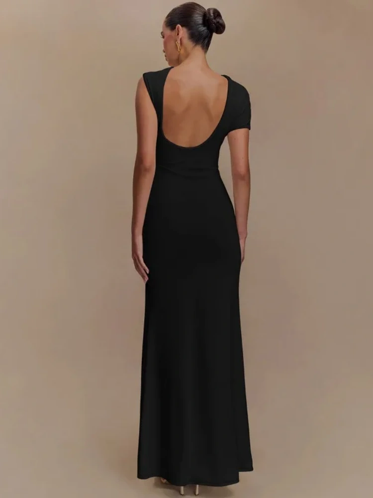 BOOFEENAA Twisted Cut Out Short Sleeve Backless Maxi Dress Party Night Elegant Sexy Summer Dresses for Women 2025 C70-DF35