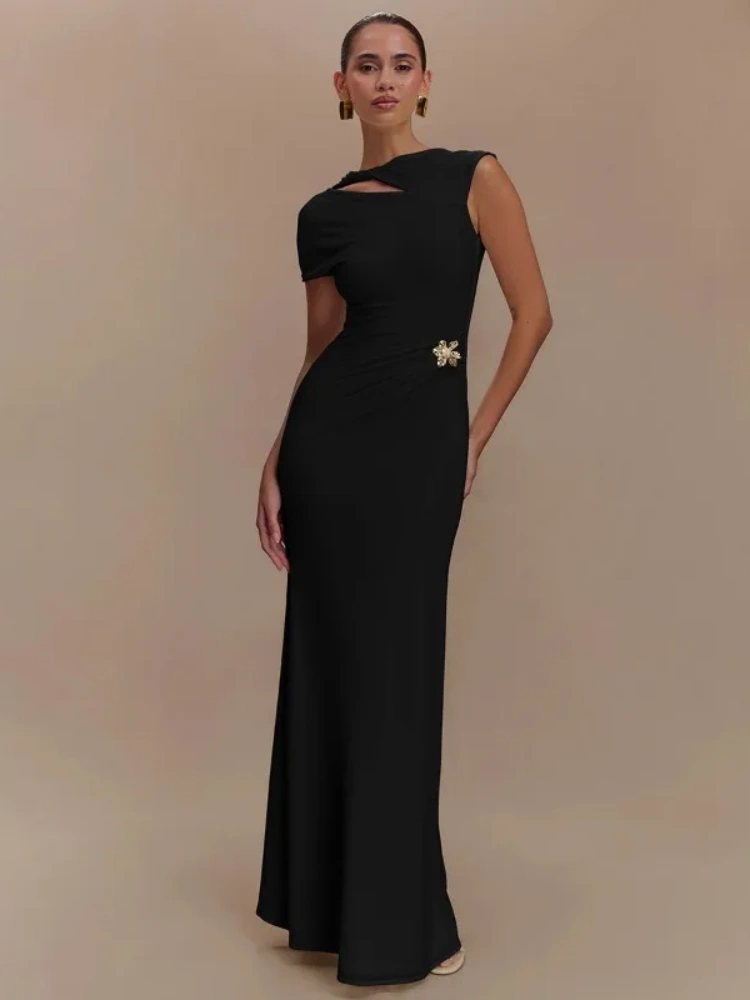 BOOFEENAA Twisted Cut Out Short Sleeve Backless Maxi Dress Party Night Elegant Sexy Summer Dresses for Women 2025 C70-DF35