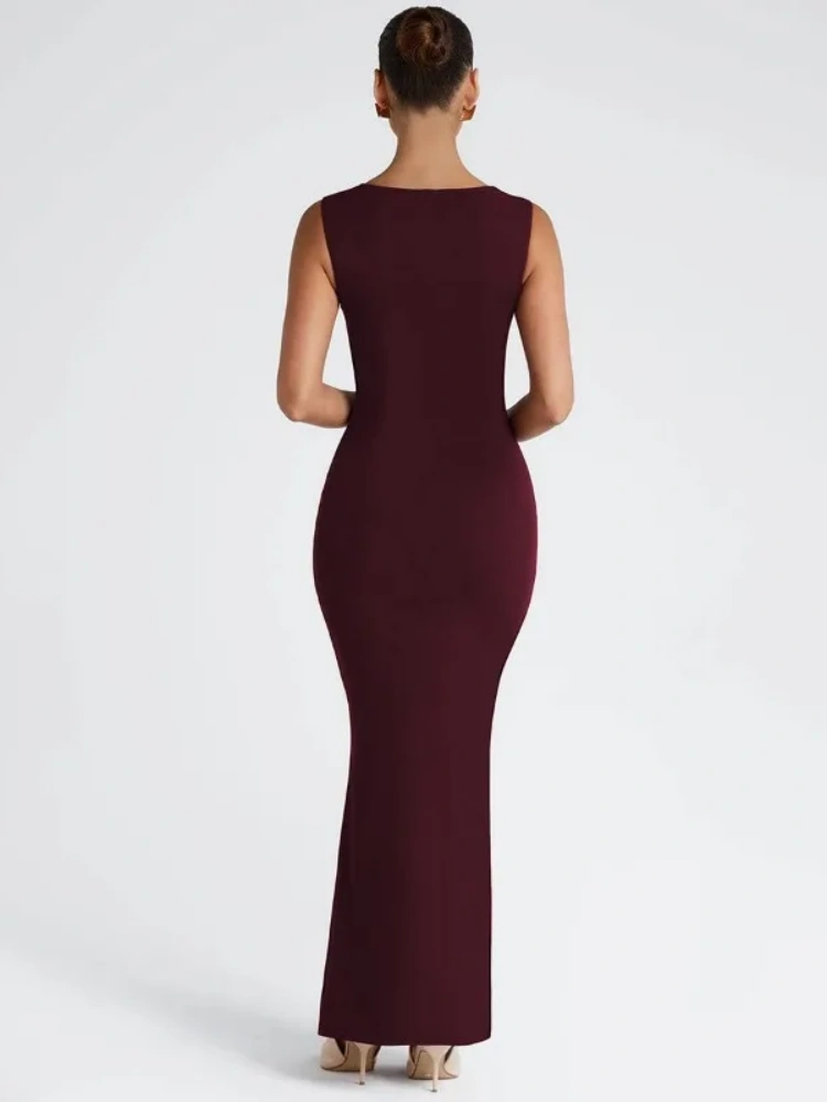 BOOFEENAA Square Neck Sleeveless Fishtail Maxi Dress Party Night Elegant Black Dresses Woman Luxury High Quality C70-CZ32