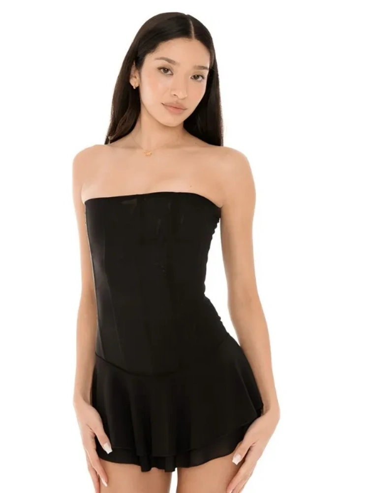 BOOFEENAA Nude Mesh Corset Dress Sexy Clothes for Women Club Outfits Strapless Backless Mini Dresses Summer 2025 C92-CI23