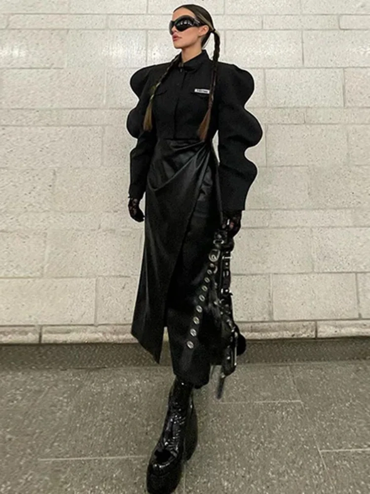 BOOFEENAA 3D Lantern Sleeve Black Cropped Jackets for Women 2025 Fashion Style Cardigan Futuristic Clothing Outerwear C83-DE39