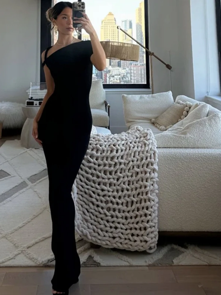 BOOFEENAA Asymmetrical Twist One Shoulder Maxi Long Dress Kylie Jenner Outfits Elegant Sexy Summer Party Dresses 2025 C85-CZ38