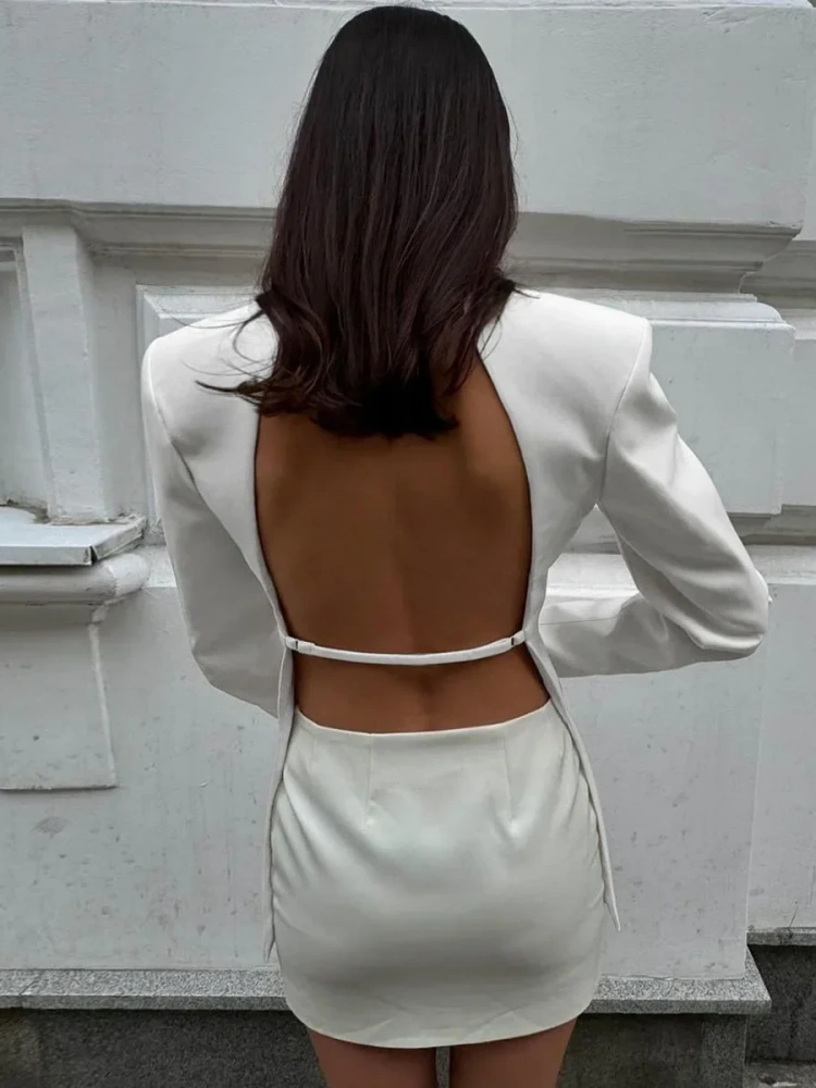 BOOFEENAA Hollow Out Backless Blazers Fall Clothes 2025 Women Fashion Sexy Long Sleeve Top White Black Jacket C70-GI48