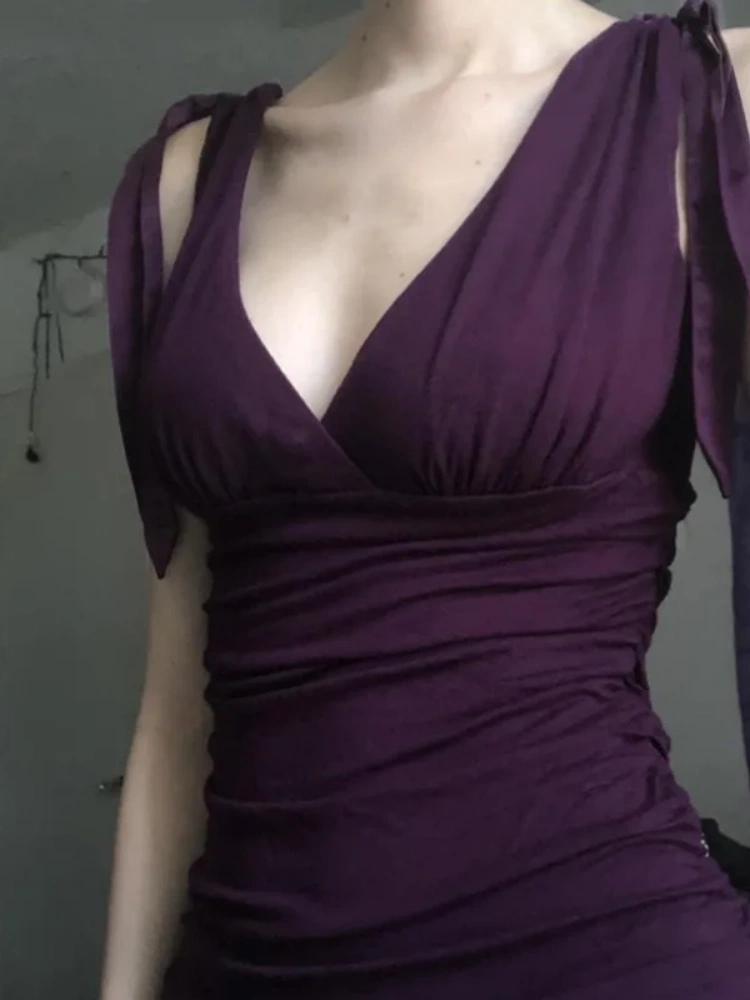 BOOFEENAA Women Tank Tops Elegant Vintage Purple Lace Up Cross V-Neck Sleeveless Top 2025 Y2k Summer Clothes for Woman P84-BE15