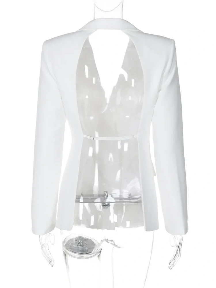 BOOFEENAA Hollow Out Backless Blazers Fall Clothes 2025 Women Fashion Sexy Long Sleeve Top White Black Jacket C70-GI48
