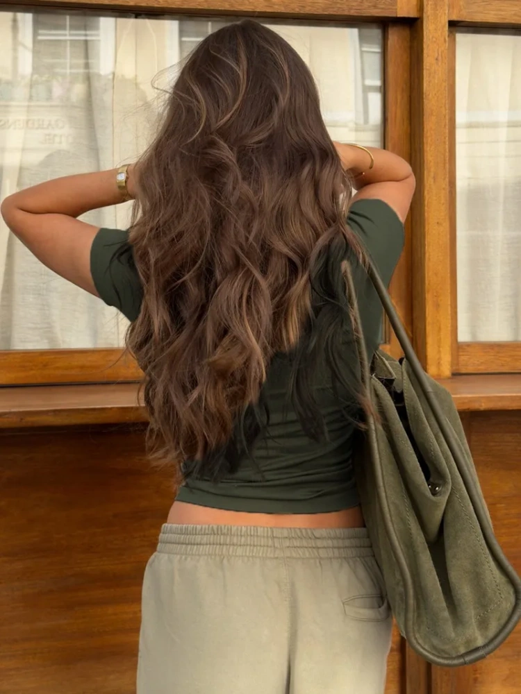 BOOFEENAA Fake Two-piece Halter Neck Short Sleeve Crop Tops Popular Clothing Woman Summer T Shirts 2025 P67-AI12