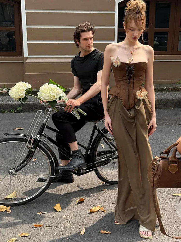 BOOFEENAA 3d Butterfly Corset Maxi Dresses Elegant Woman French Vintage Long Luxury Dress Summer 2025 P77-FZ31