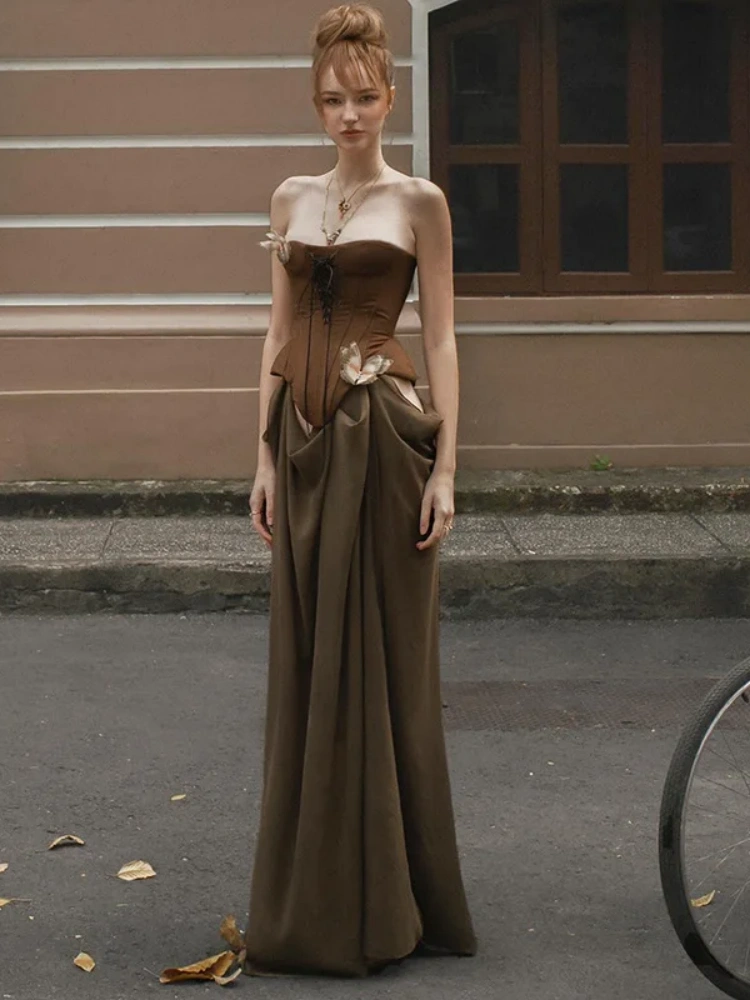 BOOFEENAA 3d Butterfly Corset Maxi Dresses Elegant Woman French Vintage Long Luxury Dress Summer 2025 P77-FZ31