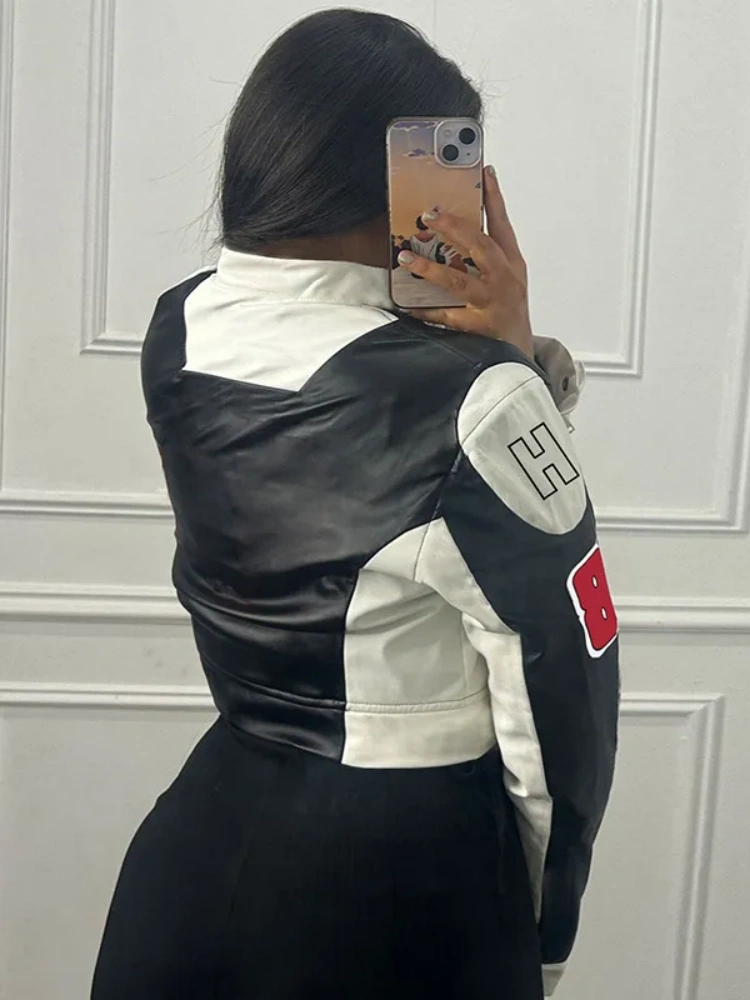 BOOFEENAA Retro Printed Baseball Jackets Long Sleeve Varsity Jacket for Womens Coats Winter Clothing 2024 D87-CF26