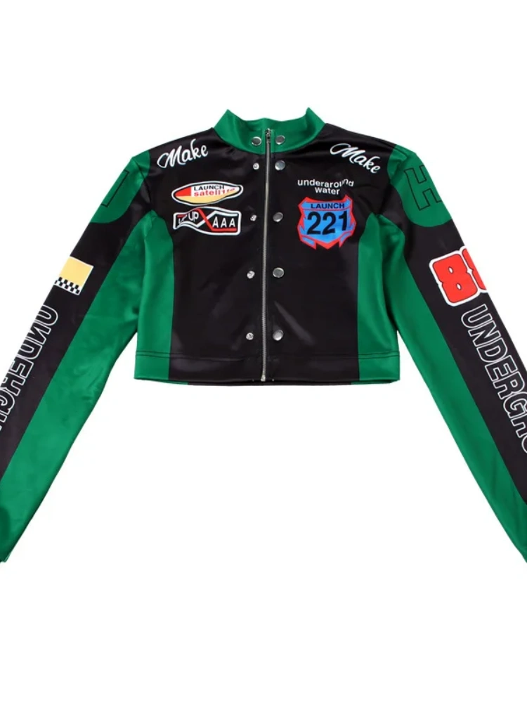 BOOFEENAA Retro Printed Baseball Jackets Long Sleeve Varsity Jacket for Womens Coats Winter Clothing 2024 D87-CF26