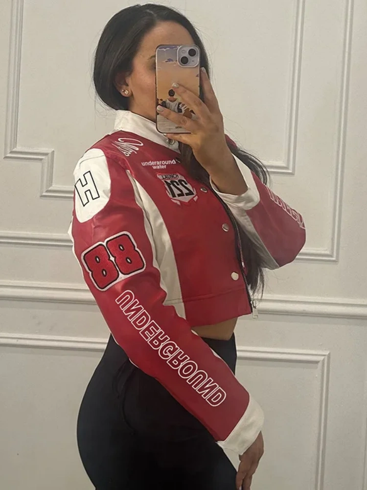 BOOFEENAA Retro Printed Baseball Jackets Long Sleeve Varsity Jacket for Womens Coats Winter Clothing 2024 D87-CF26