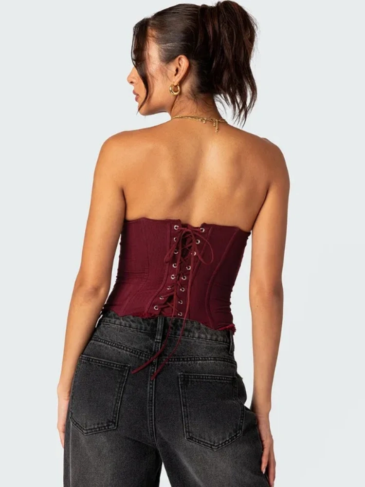 BOOFEENAA Fishbone See Through Mesh Busiter Corset Tops Sexy Tube Top Summer Clothes 2025 Tanks for Womens Club Wear D82-CF13