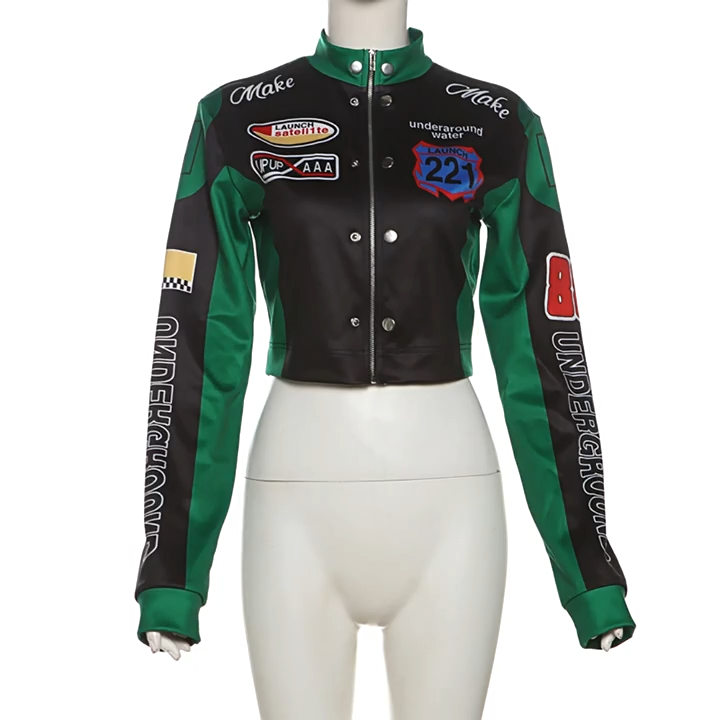 BOOFEENAA Retro Printed Baseball Jackets Long Sleeve Varsity Jacket for Womens Coats Winter Clothing 2024 D87-CF26