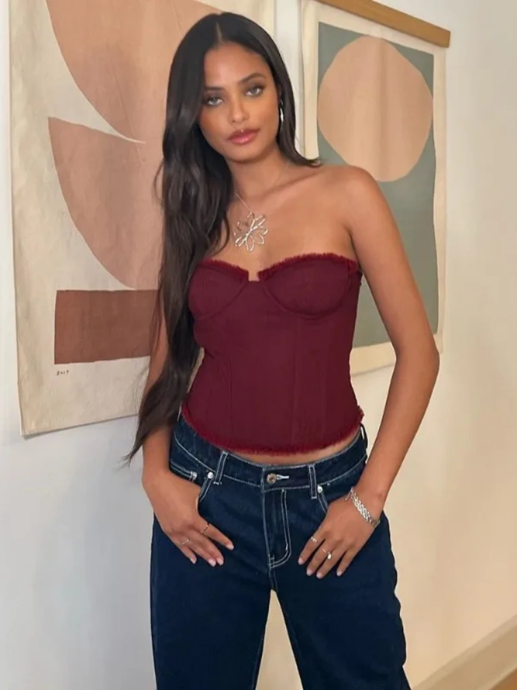 BOOFEENAA Fishbone See Through Mesh Busiter Corset Tops Sexy Tube Top Summer Clothes 2025 Tanks for Womens Club Wear D82-CF13