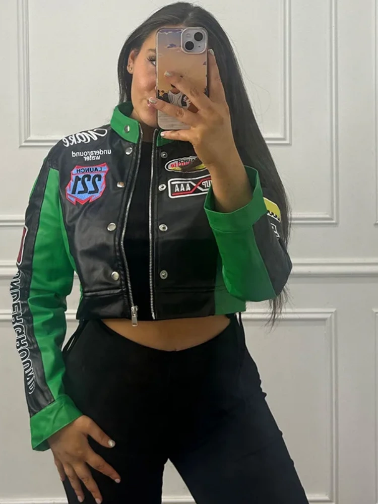 BOOFEENAA Retro Printed Baseball Jackets Long Sleeve Varsity Jacket for Womens Coats Winter Clothing 2024 D87-CF26