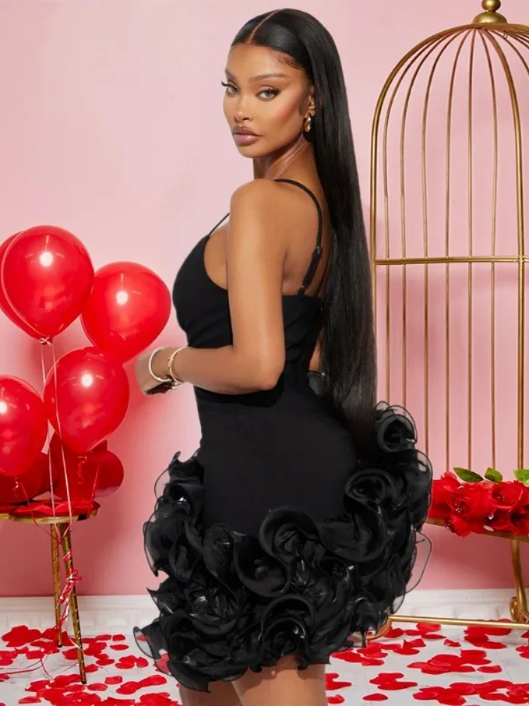 BOOFEENAA Asymmetrical Ruffled Mini Dress Red Black Evening Dresses Plus Size Women Sexy Birthday Party Outfits D57-GF31