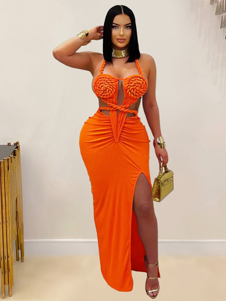 BOOFEENAA Twisted Hollow Out Backless High Split Maxi Dress Sexy Summer Woman Party Dresses 2025 D42-FB50