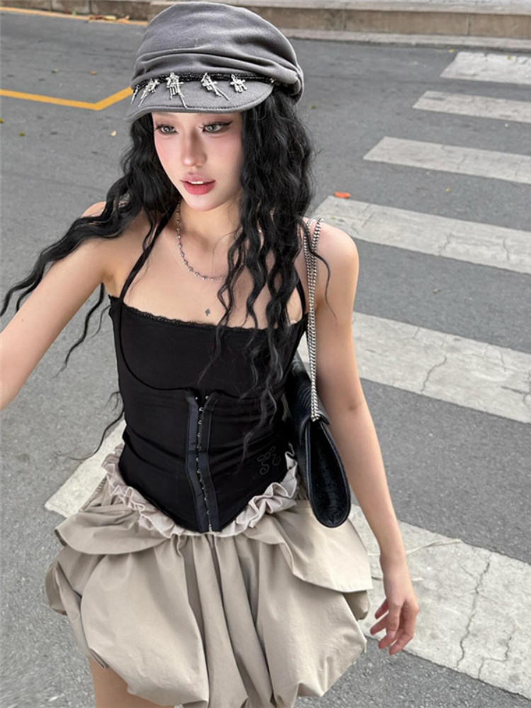 BOOFEENAA Camisole Tops Dark Coquette Low Cut Crop Top Y2k Streetwear Summer Alternative Clothes for Women P94-BE15