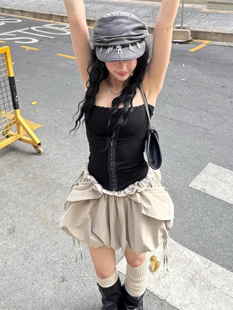 BOOFEENAA Camisole Tops Dark Coquette Low Cut Crop Top Y2k Streetwear Summer Alternative Clothes for Women P94-BE15