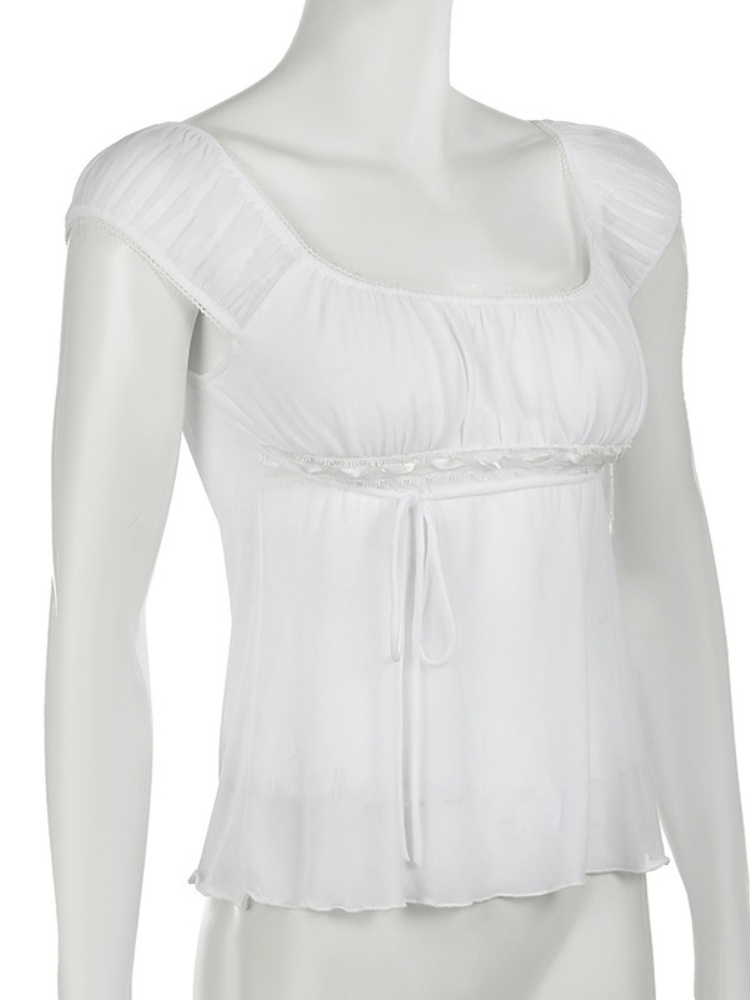 BOOFEENAA Bubble Sleeve Square Neck Mesh Shirts & Blouses Shoujo Girl Style White Summer Tops Cutecore Clothes P67-BF13
