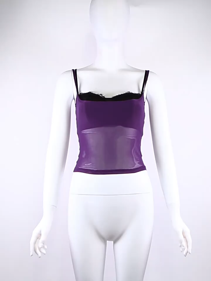 BOOFEENAA Sexy Summer Top for Women Tanks & Camis Black Lace Bralette and See Through Mesh Crop Tops Club Wear P94-BF10