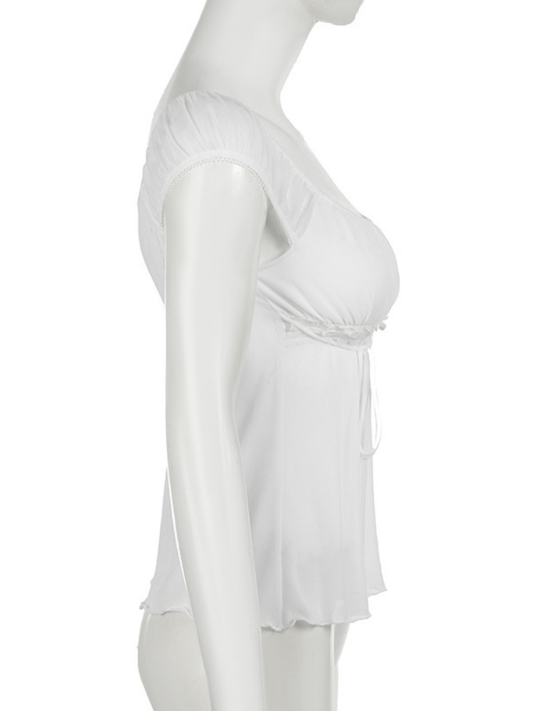 BOOFEENAA Bubble Sleeve Square Neck Mesh Shirts & Blouses Shoujo Girl Style White Summer Tops Cutecore Clothes P67-BF13