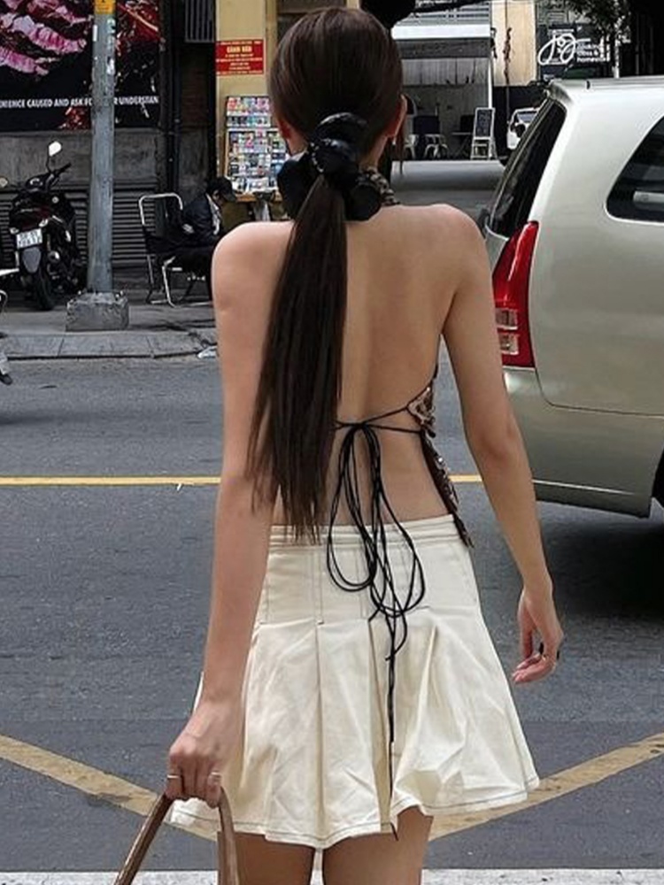 BOOFEENAA Leopard Print Sequined Glitter Top Y2k Sexy Club Lace Up Backless Halter Tank Tops Womens Summer Clothes 2025 P16-BF14