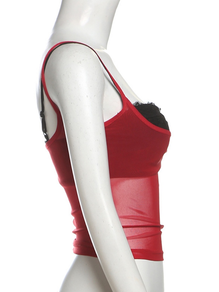 BOOFEENAA Sexy Summer Top for Women Tanks & Camis Black Lace Bralette and See Through Mesh Crop Tops Club Wear P94-BF10