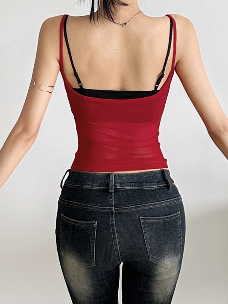 BOOFEENAA Sexy Summer Top for Women Tanks & Camis Black Lace Bralette and See Through Mesh Crop Tops Club Wear P94-BF10