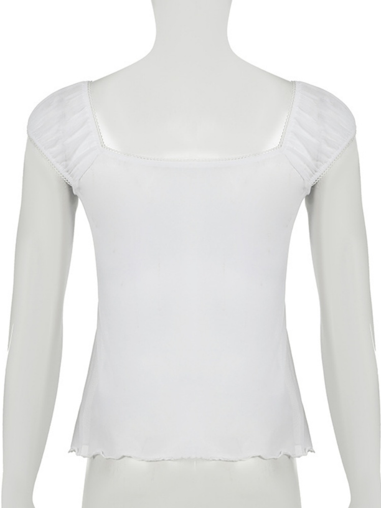 BOOFEENAA Bubble Sleeve Square Neck Mesh Shirts & Blouses Shoujo Girl Style White Summer Tops Cutecore Clothes P67-BF13