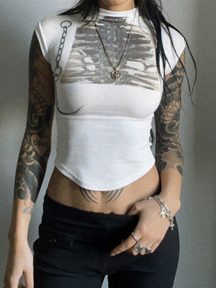 BOOFEENAA Emo Y2k Crop Tops Street Wear Women Graphic T Shirts Grunge Style Clothes Summer 2025 P84-BZ10